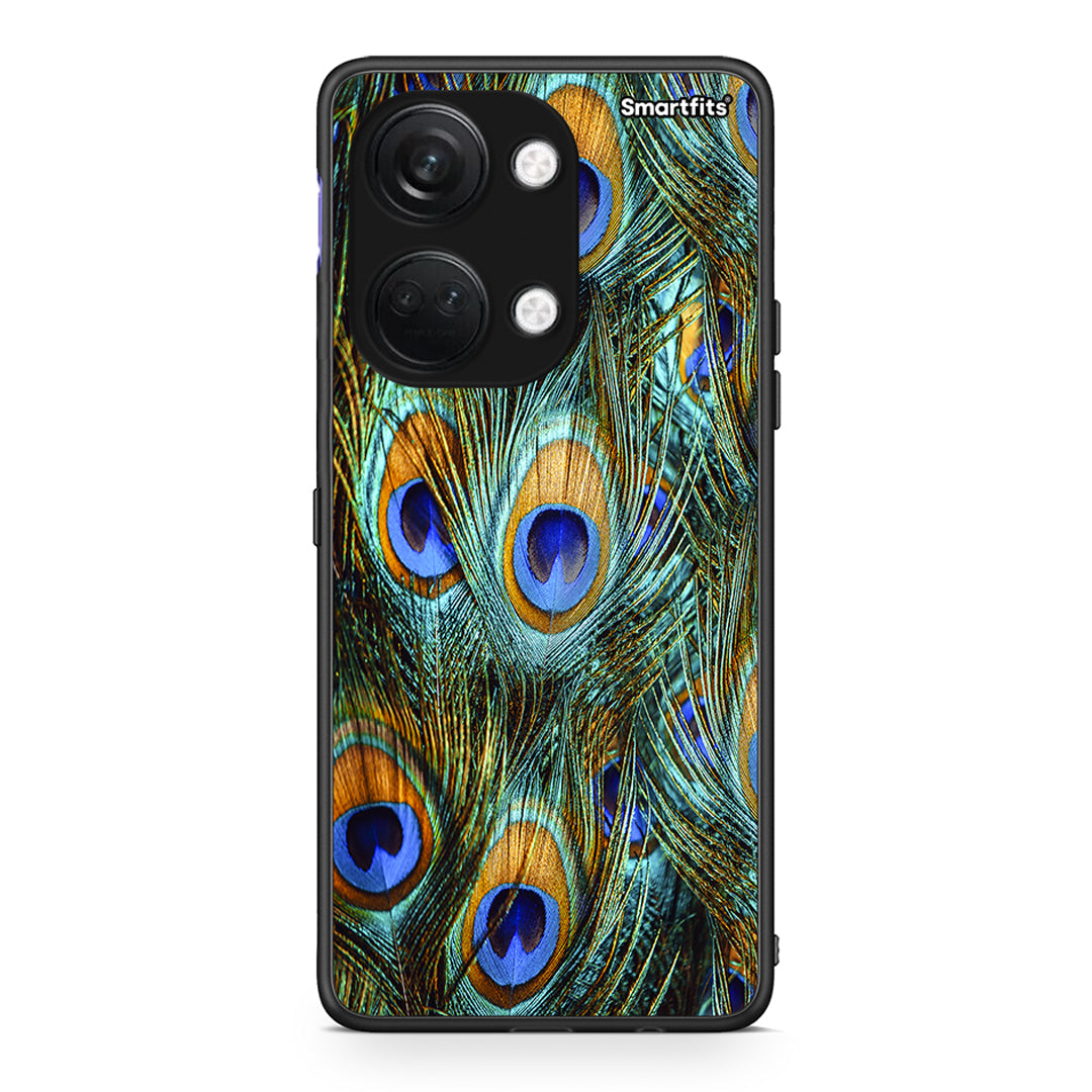 OnePlus Nord 3 Real Peacock Feathers θήκη από τη Smartfits με σχέδιο στο πίσω μέρος και μαύρο περίβλημα | Smartphone case with colorful back and black bezels by Smartfits