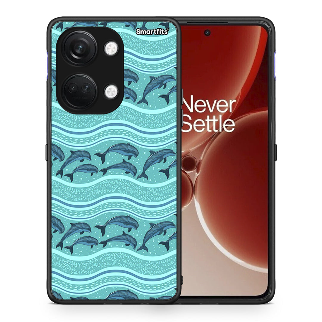 Θήκη OnePlus Nord 3 Swimming Dolphins από τη Smartfits με σχέδιο στο πίσω μέρος και μαύρο περίβλημα | OnePlus Nord 3 Swimming Dolphins case with colorful back and black bezels