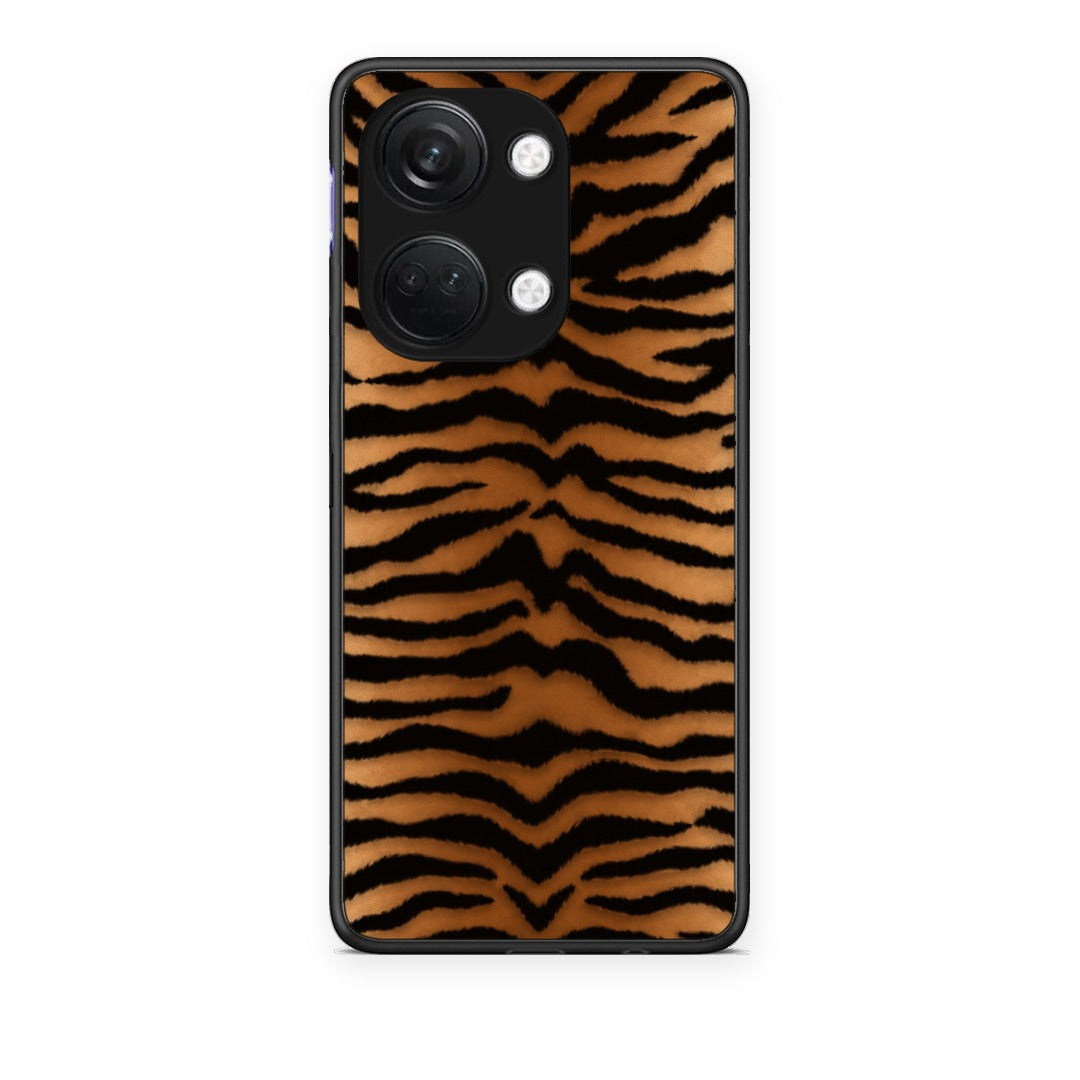 Θήκη OnePlus Nord 3 Tiger Print Orange and Black από τη Smartfits με σχέδιο στο πίσω μέρος και μαύρο περίβλημα | OnePlus Nord 3 Tiger Print Orange and Black case with colorful back and black bezels