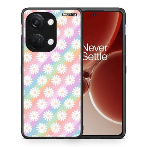Θήκη OnePlus Nord 3 White Daisies από τη Smartfits με σχέδιο στο πίσω μέρος και μαύρο περίβλημα | OnePlus Nord 3 White Daisies case with colorful back and black bezels