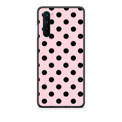 Θήκη OnePlus Nord 5G Black Polka Dots on Pink από τη Smartfits με σχέδιο στο πίσω μέρος και μαύρο περίβλημα | OnePlus Nord 5G Black Polka Dots on Pink case with colorful back and black bezels