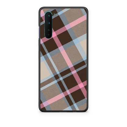 Θήκη OnePlus Nord 5G Brown Pink and Blue Diagonal Plaid από τη Smartfits με σχέδιο στο πίσω μέρος και μαύρο περίβλημα | OnePlus Nord 5G Brown Pink and Blue Diagonal Plaid case with colorful back and black bezels