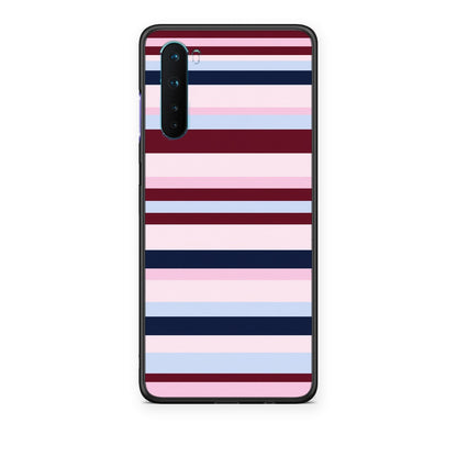 Θήκη OnePlus Nord 5G Burgundy Pink and Blue Horizontal Stripes από τη Smartfits με σχέδιο στο πίσω μέρος και μαύρο περίβλημα | OnePlus Nord 5G Burgundy Pink and Blue Horizontal Stripes case with colorful back and black bezels