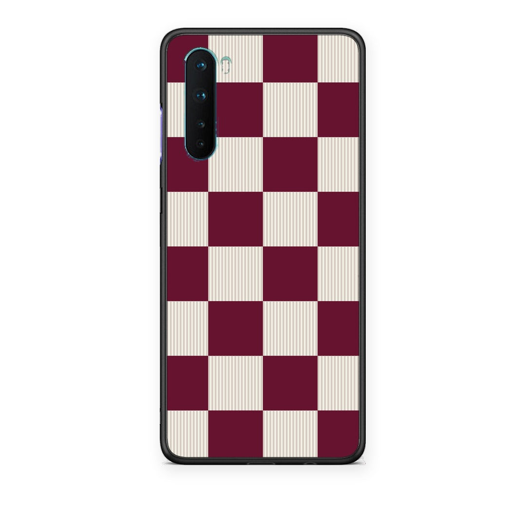 Θήκη OnePlus Nord 5G Burgundy and Cream Striped Checks από τη Smartfits με σχέδιο στο πίσω μέρος και μαύρο περίβλημα | OnePlus Nord 5G Burgundy and Cream Striped Checks case with colorful back and black bezels