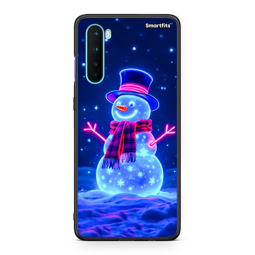 OnePlus Nord 5G Christmas Neon Snowman θήκη από τη Smartfits με σχέδιο στο πίσω μέρος και μαύρο περίβλημα | Smartphone case with colorful back and black bezels by Smartfits