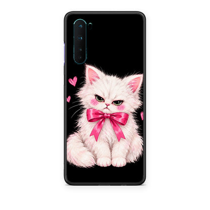 Θήκη OnePlus Nord 5G Grumpy Party Kitten on Black από τη Smartfits με σχέδιο στο πίσω μέρος και μαύρο περίβλημα | OnePlus Nord 5G Grumpy Party Kitten on Black case with colorful back and black bezels