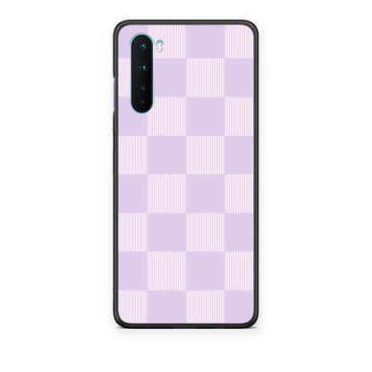 Θήκη OnePlus Nord 5G Lilac and Cream Striped Checks από τη Smartfits με σχέδιο στο πίσω μέρος και μαύρο περίβλημα | OnePlus Nord 5G Lilac and Cream Striped Checks case with colorful back and black bezels