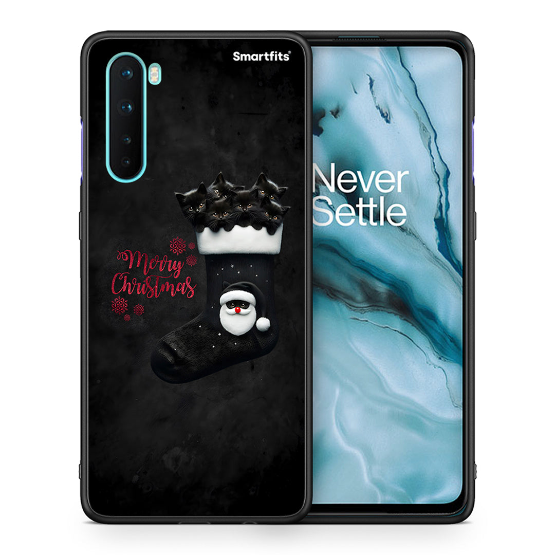 Θήκη OnePlus Nord 5G Merry Cat Christmas από τη Smartfits με σχέδιο στο πίσω μέρος και μαύρο περίβλημα | OnePlus Nord 5G Merry Cat Christmas case with colorful back and black bezels