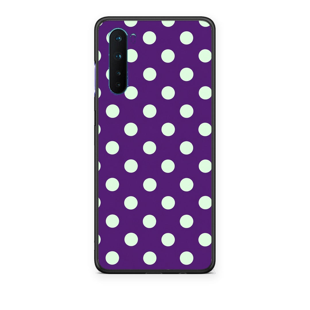 Θήκη OnePlus Nord 5G Mint Polka Dots on Purple από τη Smartfits με σχέδιο στο πίσω μέρος και μαύρο περίβλημα | OnePlus Nord 5G Mint Polka Dots on Purple case with colorful back and black bezels