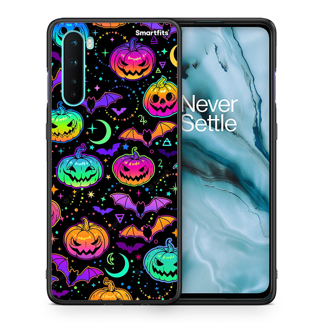 Θήκη OnePlus Nord 5G Neon Halloween από τη Smartfits με σχέδιο στο πίσω μέρος και μαύρο περίβλημα | OnePlus Nord 5G Neon Halloween case with colorful back and black bezels
