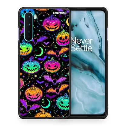 Θήκη OnePlus Nord 5G Neon Halloween από τη Smartfits με σχέδιο στο πίσω μέρος και μαύρο περίβλημα | OnePlus Nord 5G Neon Halloween case with colorful back and black bezels