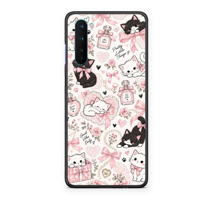 Θήκη OnePlus Nord 5G Pink Bows and Kittens Collage από τη Smartfits με σχέδιο στο πίσω μέρος και μαύρο περίβλημα | OnePlus Nord 5G Pink Bows and Kittens Collage case with colorful back and black bezels