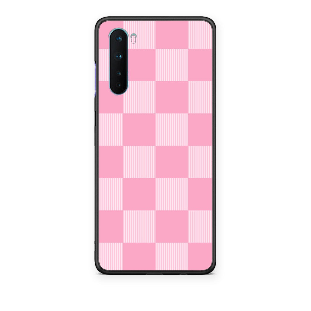 Θήκη OnePlus Nord 5G Pink and White Striped Checks από τη Smartfits με σχέδιο στο πίσω μέρος και μαύρο περίβλημα | OnePlus Nord 5G Pink and White Striped Checks case with colorful back and black bezels