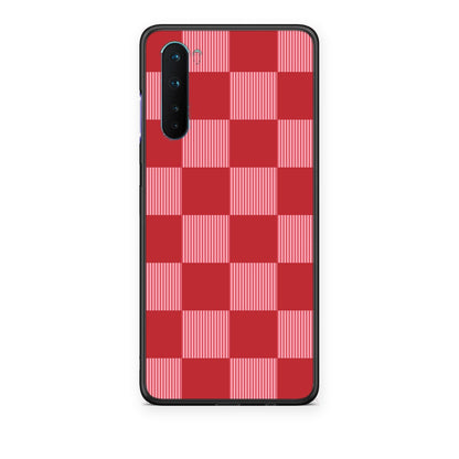 Θήκη OnePlus Nord 5G Red and Pink Striped Checks από τη Smartfits με σχέδιο στο πίσω μέρος και μαύρο περίβλημα | OnePlus Nord 5G Red and Pink Striped Checks case with colorful back and black bezels