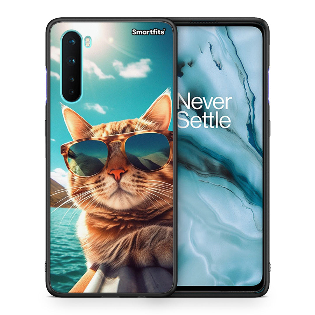 Θήκη OnePlus Nord 5G Summer Cat από τη Smartfits με σχέδιο στο πίσω μέρος και μαύρο περίβλημα | OnePlus Nord 5G Summer Cat case with colorful back and black bezels