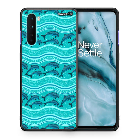 Θήκη OnePlus Nord 5G Swimming Dolphins από τη Smartfits με σχέδιο στο πίσω μέρος και μαύρο περίβλημα | OnePlus Nord 5G Swimming Dolphins case with colorful back and black bezels