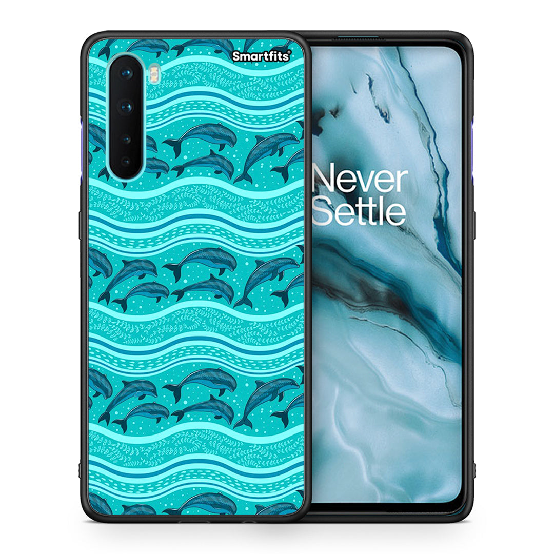 Θήκη OnePlus Nord 5G Swimming Dolphins από τη Smartfits με σχέδιο στο πίσω μέρος και μαύρο περίβλημα | OnePlus Nord 5G Swimming Dolphins case with colorful back and black bezels