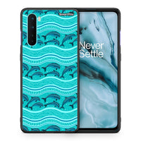 Thumbnail for Θήκη OnePlus Nord 5G Swimming Dolphins από τη Smartfits με σχέδιο στο πίσω μέρος και μαύρο περίβλημα | OnePlus Nord 5G Swimming Dolphins case with colorful back and black bezels