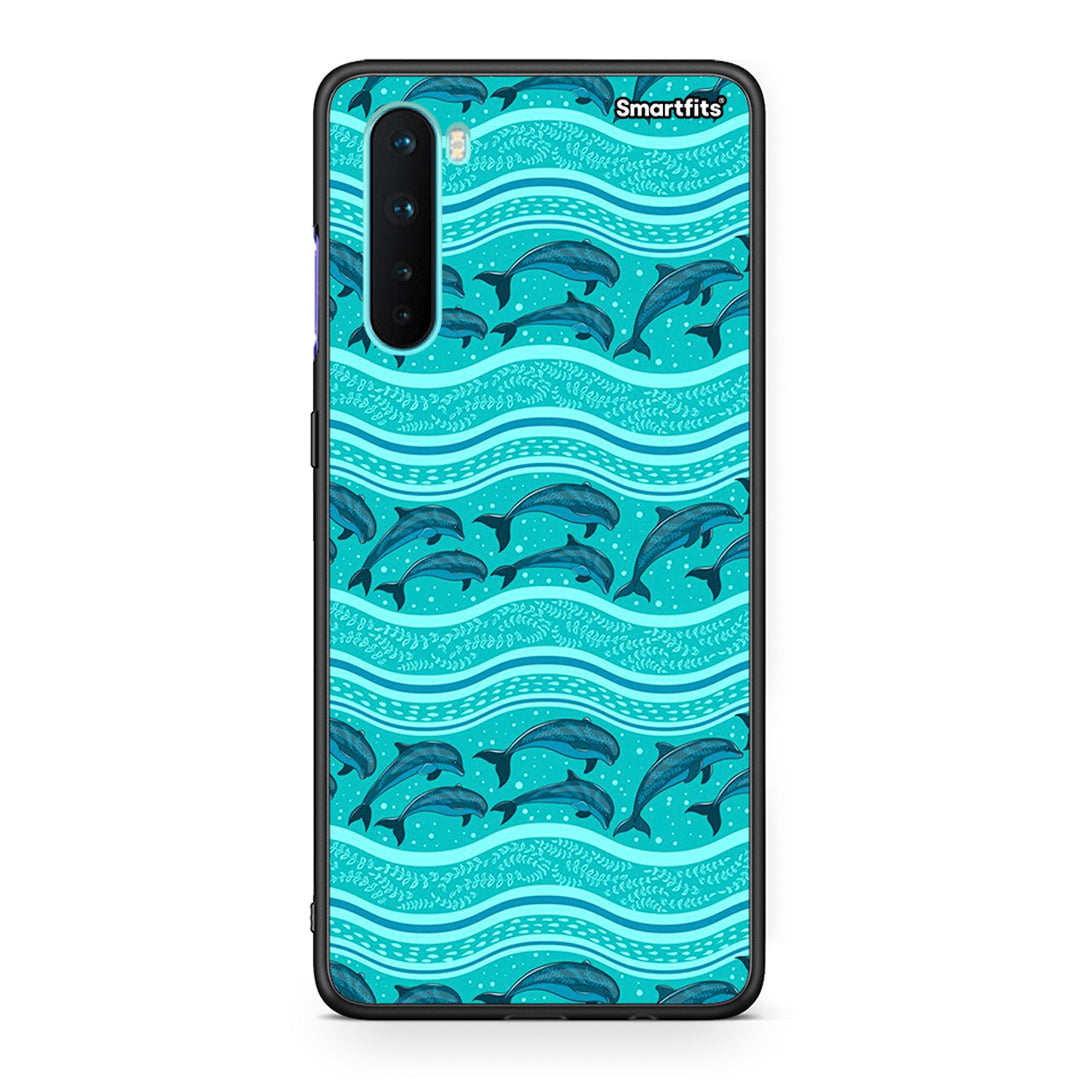 OnePlus Nord 5G Swimming Dolphins θήκη από τη Smartfits με σχέδιο στο πίσω μέρος και μαύρο περίβλημα | Smartphone case with colorful back and black bezels by Smartfits