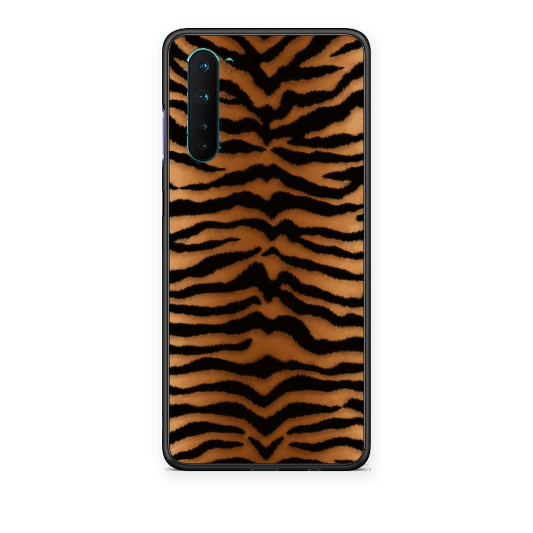 Θήκη OnePlus Nord 5G Tiger Print Orange and Black από τη Smartfits με σχέδιο στο πίσω μέρος και μαύρο περίβλημα | OnePlus Nord 5G Tiger Print Orange and Black case with colorful back and black bezels