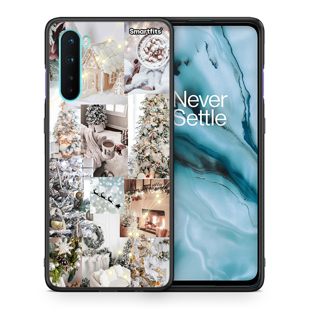 Θήκη OnePlus Nord 5G White Christmas από τη Smartfits με σχέδιο στο πίσω μέρος και μαύρο περίβλημα | OnePlus Nord 5G White Christmas case with colorful back and black bezels