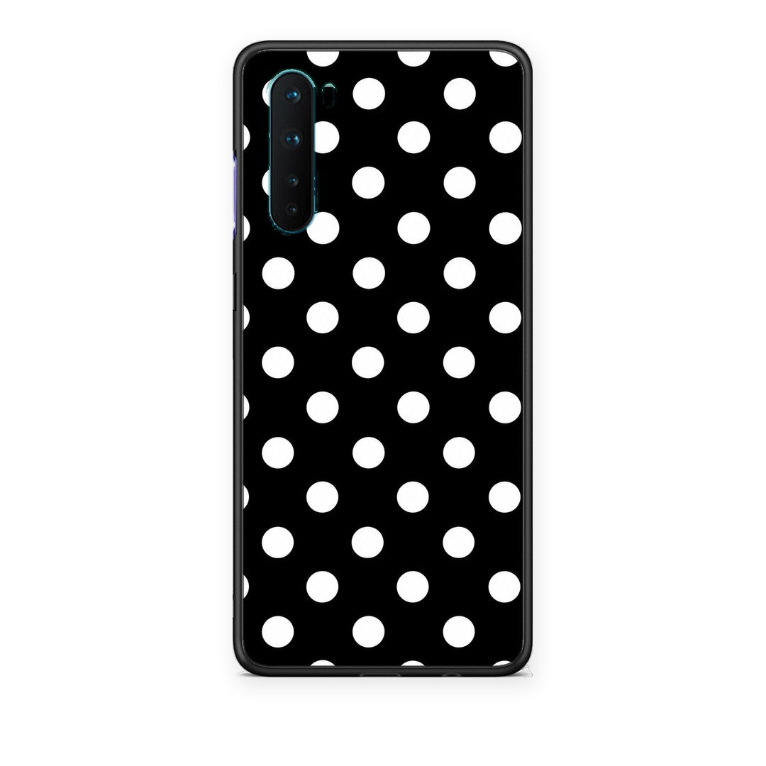 Θήκη OnePlus Nord 5G White Polka Dots on Black από τη Smartfits με σχέδιο στο πίσω μέρος και μαύρο περίβλημα | OnePlus Nord 5G White Polka Dots on Black case with colorful back and black bezels