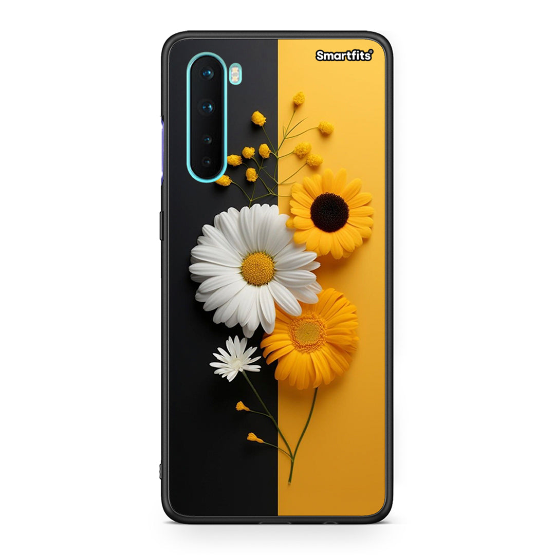 OnePlus Nord 5G Yellow Daisies θήκη από τη Smartfits με σχέδιο στο πίσω μέρος και μαύρο περίβλημα | Smartphone case with colorful back and black bezels by Smartfits