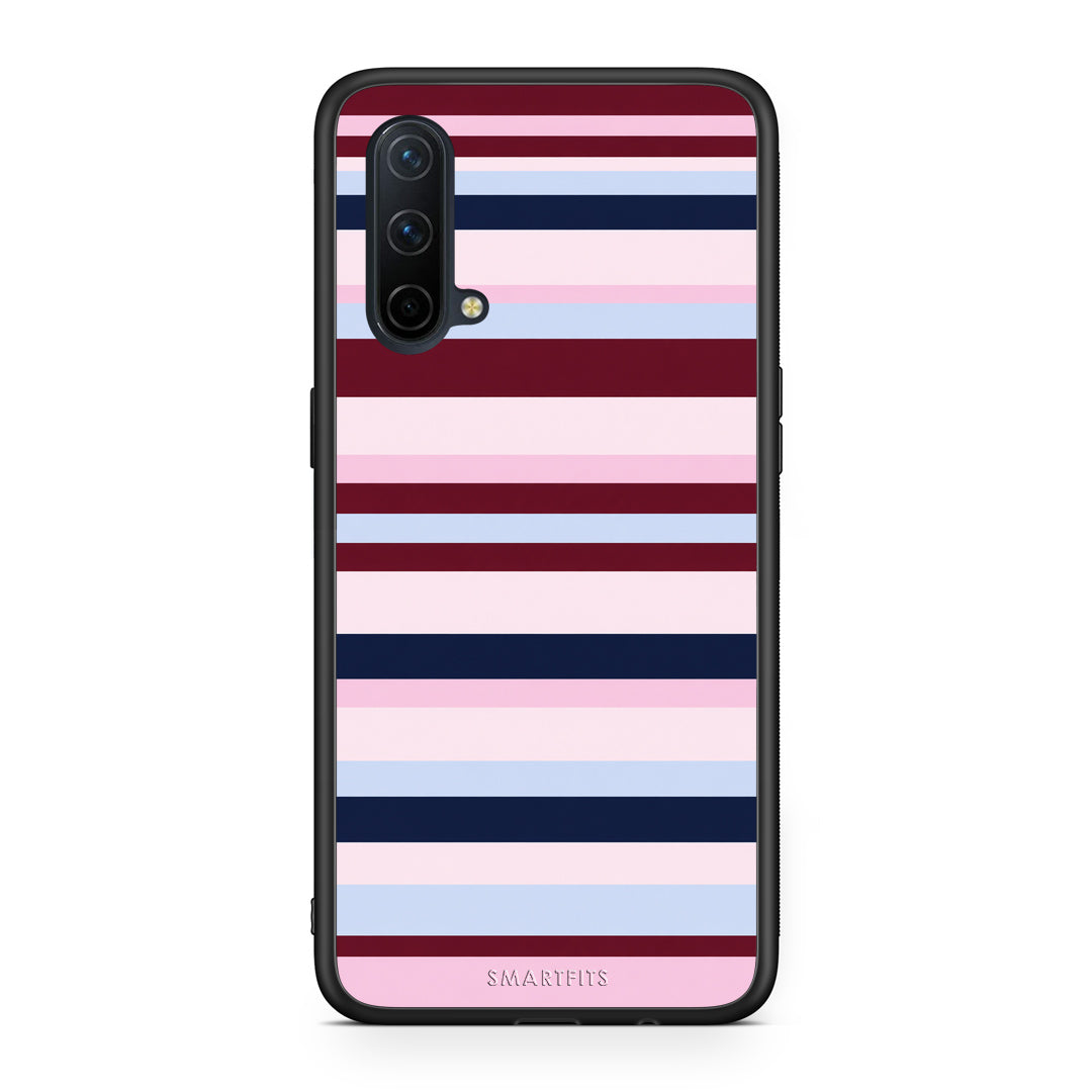 Θήκη OnePlus Nord CE 5G Burgundy Pink and Blue Horizontal Stripes από τη Smartfits με σχέδιο στο πίσω μέρος και μαύρο περίβλημα | OnePlus Nord CE 5G Burgundy Pink and Blue Horizontal Stripes case with colorful back and black bezels