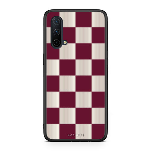 Θήκη OnePlus Nord CE 5G Burgundy and Cream Striped Checks από τη Smartfits με σχέδιο στο πίσω μέρος και μαύρο περίβλημα | OnePlus Nord CE 5G Burgundy and Cream Striped Checks case with colorful back and black bezels