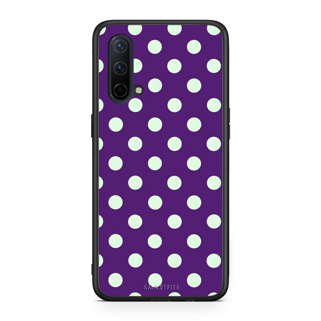 Θήκη OnePlus Nord CE 5G Mint Polka Dots on Purple από τη Smartfits με σχέδιο στο πίσω μέρος και μαύρο περίβλημα | OnePlus Nord CE 5G Mint Polka Dots on Purple case with colorful back and black bezels
