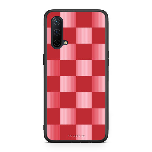 Θήκη OnePlus Nord CE 5G Red and Pink Striped Checks από τη Smartfits με σχέδιο στο πίσω μέρος και μαύρο περίβλημα | OnePlus Nord CE 5G Red and Pink Striped Checks case with colorful back and black bezels