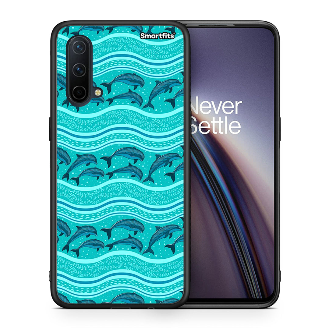 Θήκη OnePlus Nord CE 5G Swimming Dolphins από τη Smartfits με σχέδιο στο πίσω μέρος και μαύρο περίβλημα | OnePlus Nord CE 5G Swimming Dolphins case with colorful back and black bezels