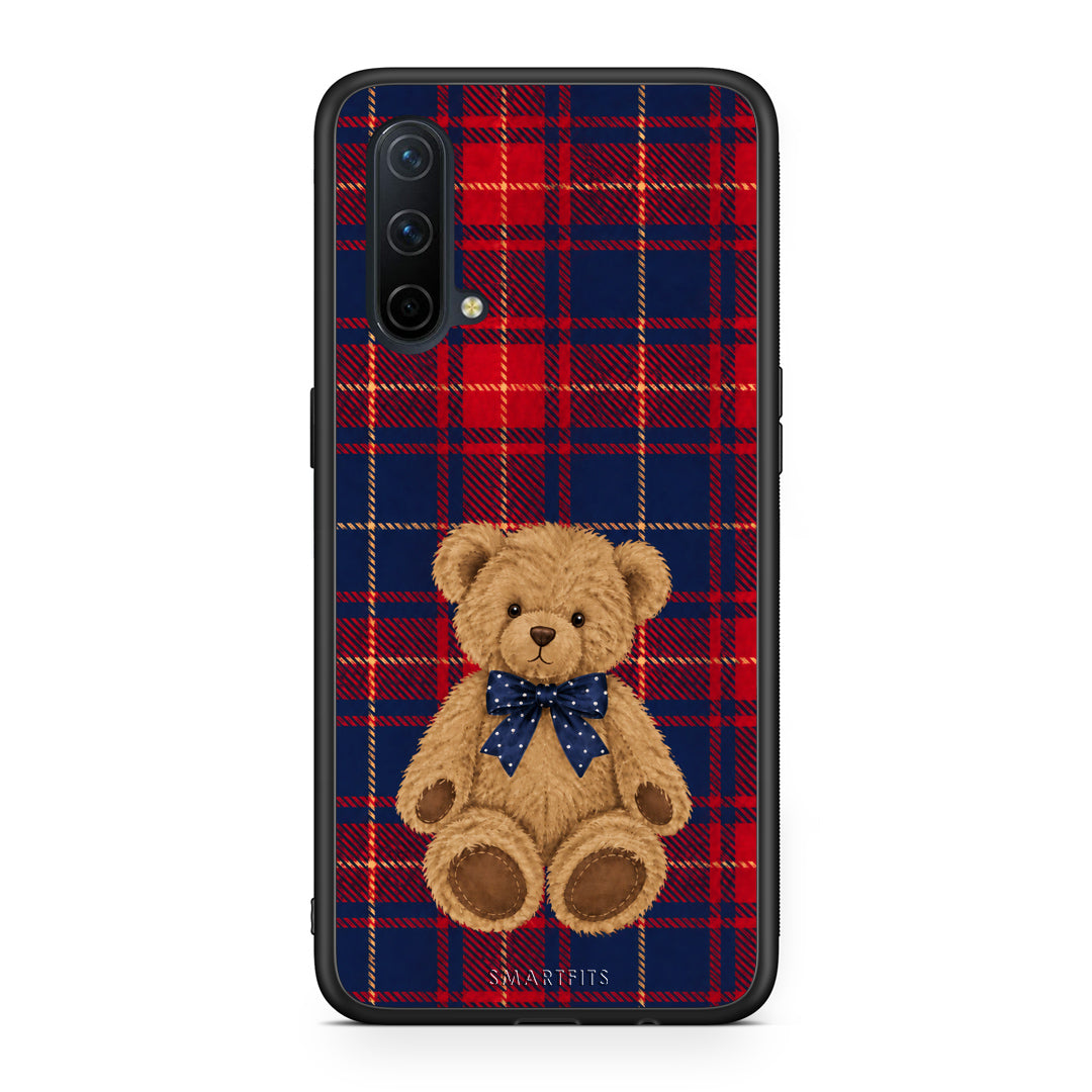 Θήκη OnePlus Nord CE 5G Teddy Bear on Red and Navy Tartan από τη Smartfits με σχέδιο στο πίσω μέρος και μαύρο περίβλημα | OnePlus Nord CE 5G Teddy Bear on Red and Navy Tartan case with colorful back and black bezels