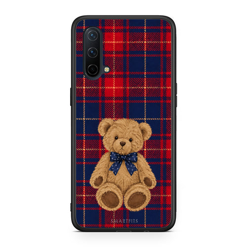 Θήκη OnePlus Nord CE 5G Teddy Bear on Red and Navy Tartan από τη Smartfits με σχέδιο στο πίσω μέρος και μαύρο περίβλημα | OnePlus Nord CE 5G Teddy Bear on Red and Navy Tartan case with colorful back and black bezels