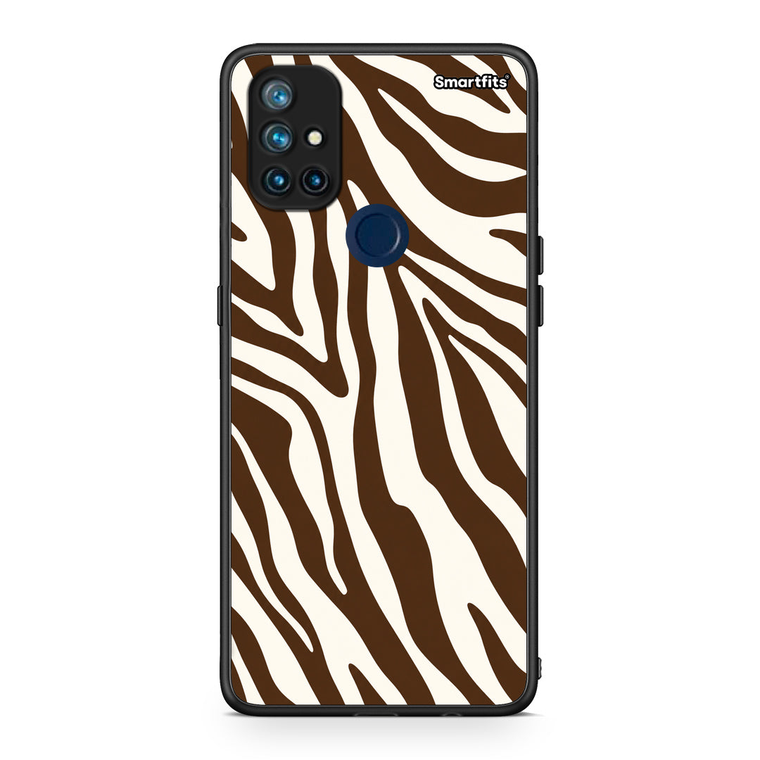 Θήκη OnePlus Nord N10 5G Brown and Cream Zebra Stripes από τη Smartfits με σχέδιο στο πίσω μέρος και μαύρο περίβλημα | OnePlus Nord N10 5G Brown and Cream Zebra Stripes case with colorful back and black bezels