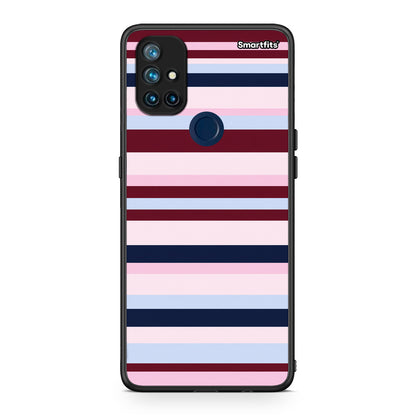 Θήκη OnePlus Nord N10 5G Burgundy Pink and Blue Horizontal Stripes από τη Smartfits με σχέδιο στο πίσω μέρος και μαύρο περίβλημα | OnePlus Nord N10 5G Burgundy Pink and Blue Horizontal Stripes case with colorful back and black bezels
