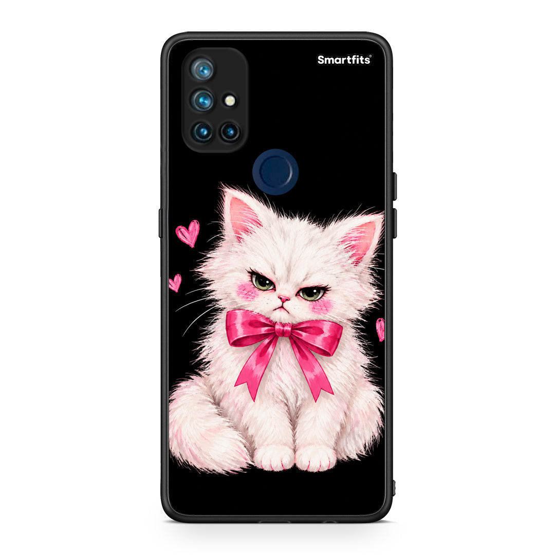 Θήκη OnePlus Nord N10 5G Grumpy Party Kitten on Black από τη Smartfits με σχέδιο στο πίσω μέρος και μαύρο περίβλημα | OnePlus Nord N10 5G Grumpy Party Kitten on Black case with colorful back and black bezels