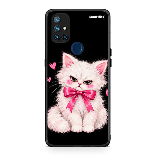 Θήκη OnePlus Nord N10 5G Grumpy Party Kitten on Black από τη Smartfits με σχέδιο στο πίσω μέρος και μαύρο περίβλημα | OnePlus Nord N10 5G Grumpy Party Kitten on Black case with colorful back and black bezels