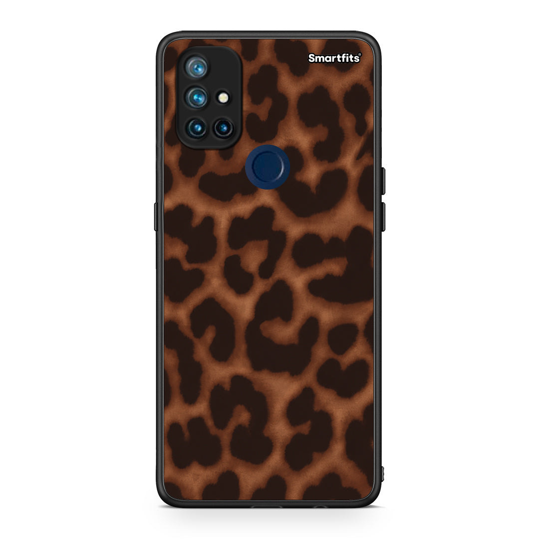 Θήκη OnePlus Nord N10 5G Leopard Print Dark Brown από τη Smartfits με σχέδιο στο πίσω μέρος και μαύρο περίβλημα | OnePlus Nord N10 5G Leopard Print Dark Brown case with colorful back and black bezels