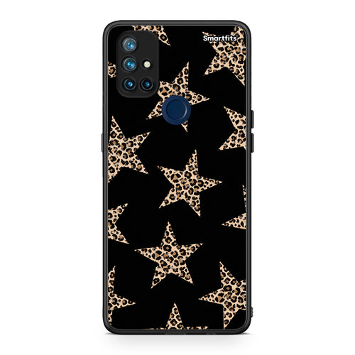 Θήκη OnePlus Nord N10 5G Leopard Stars on Black από τη Smartfits με σχέδιο στο πίσω μέρος και μαύρο περίβλημα | OnePlus Nord N10 5G Leopard Stars on Black case with colorful back and black bezels