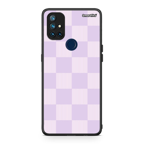 Θήκη OnePlus Nord N10 5G Lilac and Cream Striped Checks από τη Smartfits με σχέδιο στο πίσω μέρος και μαύρο περίβλημα | OnePlus Nord N10 5G Lilac and Cream Striped Checks case with colorful back and black bezels