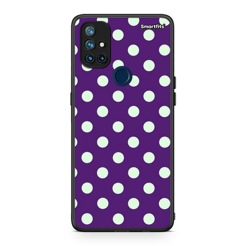 Θήκη OnePlus Nord N10 5G Mint Polka Dots on Purple από τη Smartfits με σχέδιο στο πίσω μέρος και μαύρο περίβλημα | OnePlus Nord N10 5G Mint Polka Dots on Purple case with colorful back and black bezels