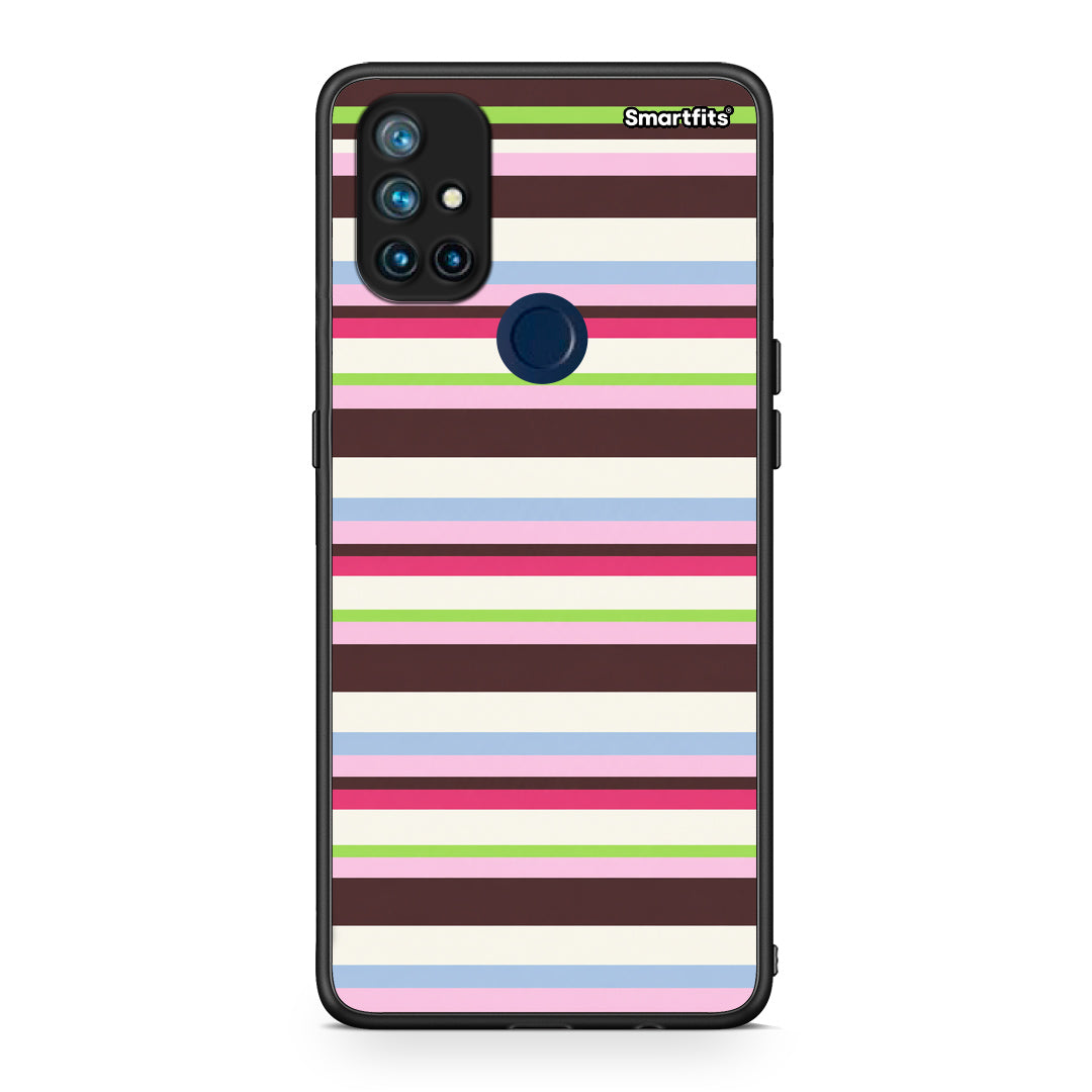 Θήκη OnePlus Nord N10 5G Multicolour Horizontal Stripes από τη Smartfits με σχέδιο στο πίσω μέρος και μαύρο περίβλημα | OnePlus Nord N10 5G Multicolour Horizontal Stripes case with colorful back and black bezels