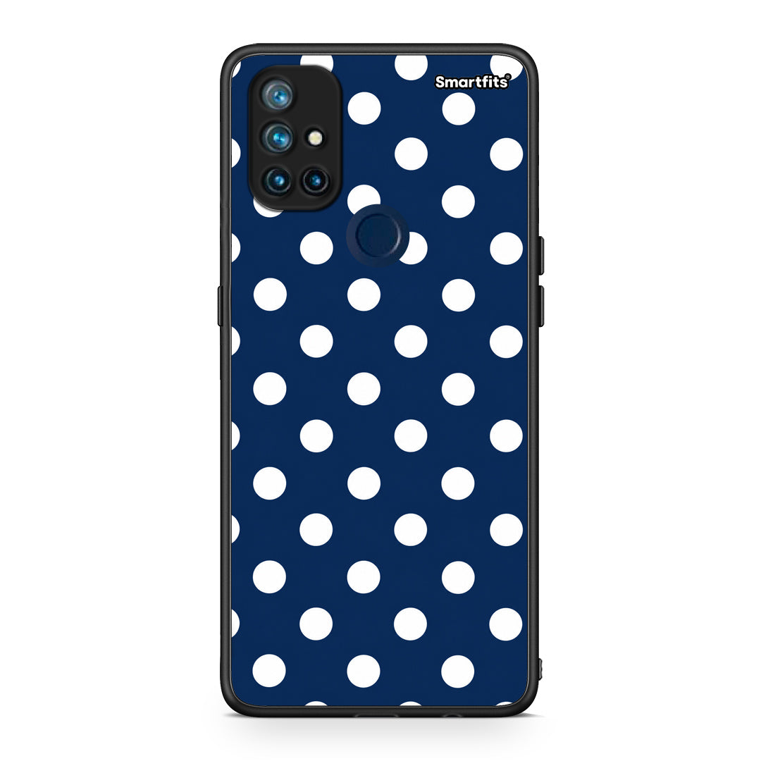 Θήκη OnePlus Nord N10 5G White Large Polka Dots on Navy από τη Smartfits με σχέδιο στο πίσω μέρος και μαύρο περίβλημα | OnePlus Nord N10 5G White Large Polka Dots on Navy case with colorful back and black bezels
