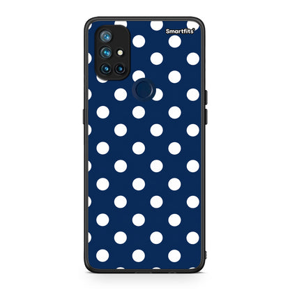 Θήκη OnePlus Nord N10 5G White Large Polka Dots on Navy από τη Smartfits με σχέδιο στο πίσω μέρος και μαύρο περίβλημα | OnePlus Nord N10 5G White Large Polka Dots on Navy case with colorful back and black bezels
