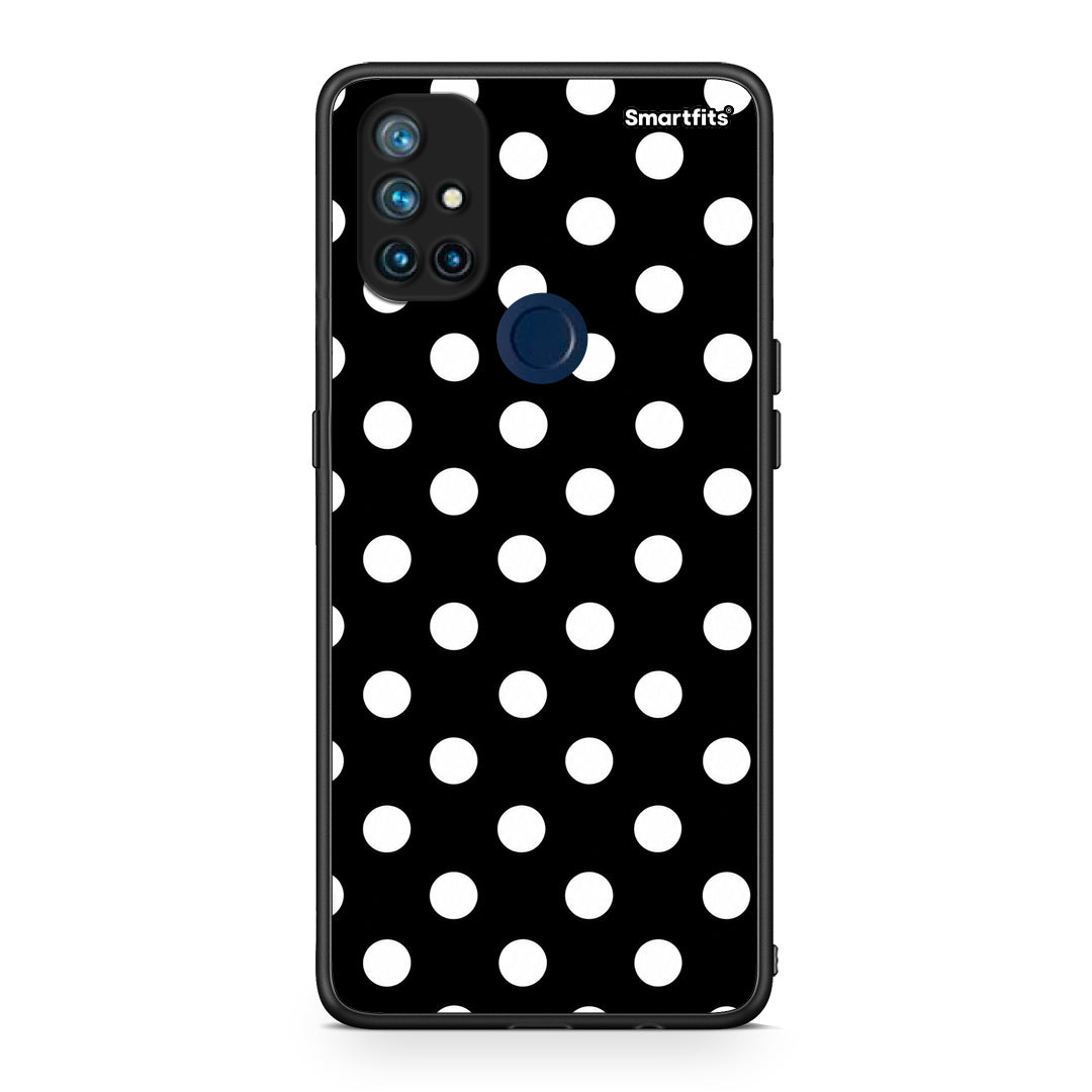 Θήκη OnePlus Nord N10 5G White Polka Dots on Black από τη Smartfits με σχέδιο στο πίσω μέρος και μαύρο περίβλημα | OnePlus Nord N10 5G White Polka Dots on Black case with colorful back and black bezels