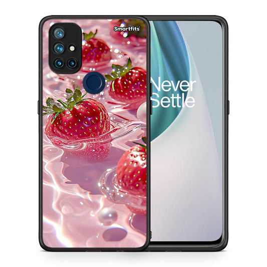 Θήκη OnePlus Nord N10 5G Juicy Strawberries από τη Smartfits με σχέδιο στο πίσω μέρος και μαύρο περίβλημα | OnePlus Nord N10 5G Juicy Strawberries case with colorful back and black bezels