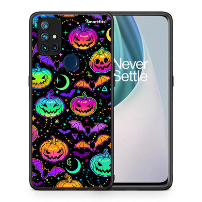 Θήκη OnePlus Nord N10 5G Neon Halloween από τη Smartfits με σχέδιο στο πίσω μέρος και μαύρο περίβλημα | OnePlus Nord N10 5G Neon Halloween case with colorful back and black bezels