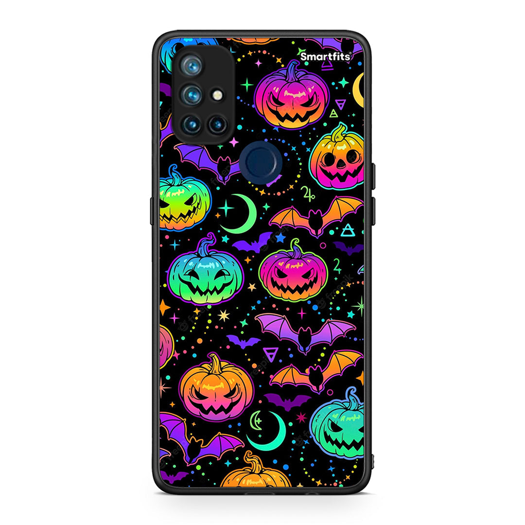 OnePlus Nord N10 5G Neon Halloween θήκη από τη Smartfits με σχέδιο στο πίσω μέρος και μαύρο περίβλημα | Smartphone case with colorful back and black bezels by Smartfits