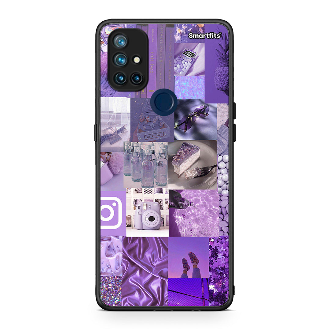 OnePlus Nord N10 5G Purple Aesthetic Collage θήκη από τη Smartfits με σχέδιο στο πίσω μέρος και μαύρο περίβλημα | Smartphone case with colorful back and black bezels by Smartfits